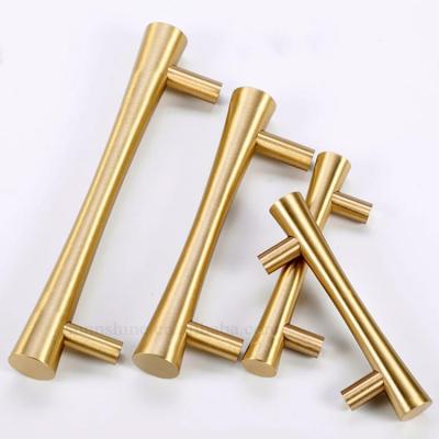 China Modern Brass Gold T Bar Kitchen Door Knobs Furniture Hardware Drawer Handles American Cylinder Style Wardrobe Handle Dresser Pulls for sale