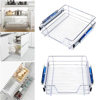 China Pull Out New Design Top Wholesale Pull Out Metal Locker Sideboard PU Pantry Cupboard Soft Close Chrome Cabinet Drawer Basket for sale