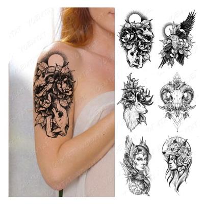 China Sexy Temporary Black And White Skull Body Tattoos Waterproof Tattoo Sticker for sale