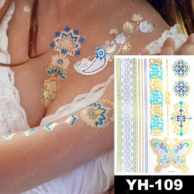 China Wholesale Custom Temporary Gold Foil Tattoo Waterproof Temporary Metallic Tattoo Sticker for sale