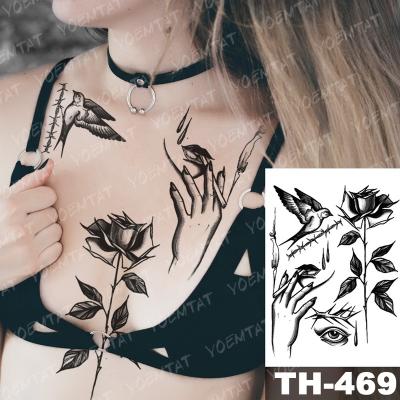 China High Quality Waterproof Sexy Black Rose Pattern Temporary Tattoo Sticker for sale