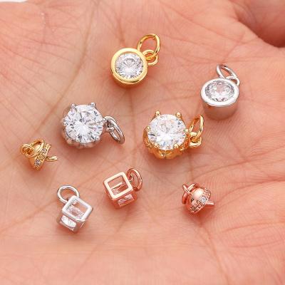 China High Quality/Safe Design 2021 DIY Inlaid Zircon Cube Geometry Girl Pendants Best Friend Luxury Charms For Jewelry for sale