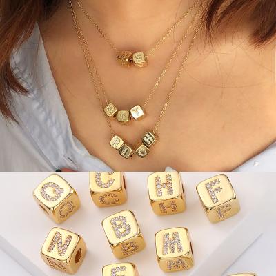 China New TRENDY Style 26 Letter Beads For Jewelry Making Gold Name Bead Charm For Bracelet Necklace Making Metal Copper Bead Charms for sale