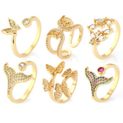 China TRENDY Aesthetic Butterfly Rings For Women Vintage Gold Chunky Rings Mens Micro Pave Zirconia Fit Open Couples Wedding Rings for sale