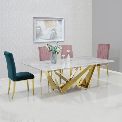 China Modern Dining Room Furniture 12mm Tempered Glass Top Metal Glass Dining Table for sale