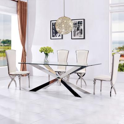 China Modern Stainless Steel Glass Frame Restaurant Dining Table Set for sale