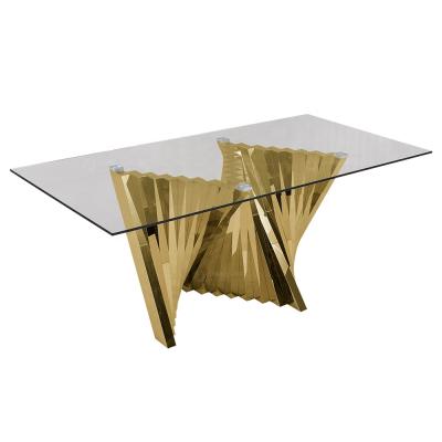 China Modern daining glass dining room furniture set gold marble top dining table for 4 seater chairs for sale