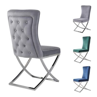 China High Stable Back Modern Velvet Stainless Steel Chair Metal Leg Velvet Fabric Luxury Dining Chairs for sale