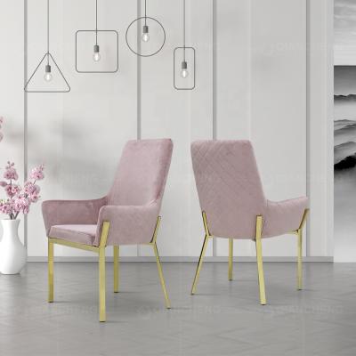 China Stable Dining Room Furniture Luxury Gold Legs Pink Velvet Fabric Dining Chair Set for sale