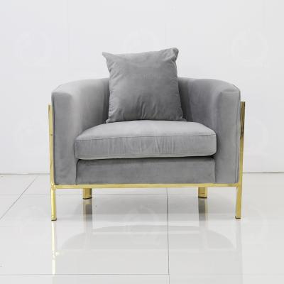 China Luxury Hotel Stainless Steel Gold Metal Legs Velvet Fabric Living Room Leisure Chair Furniture Modern Sofa Armchair Stainless Steel for sale