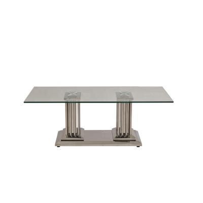 China Stable Tempered SS Furniture Custom Large Clear Glass Stainless Steel Coffee Table for sale