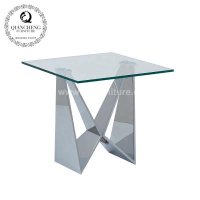 China Contemporary Living Room Furniture Modern Stainless Steel Coffee Table Side Glass Table for sale