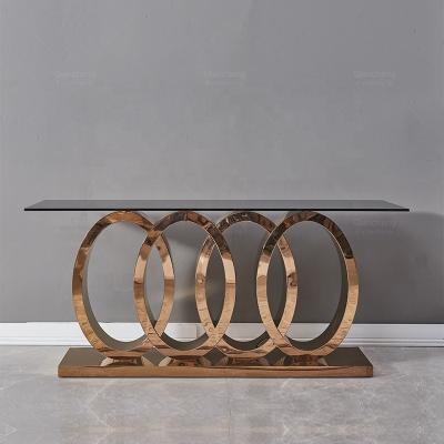 China European Modern Black Gold Metal Frame Easy Cleaning Mirrored Glass Console Table for sale