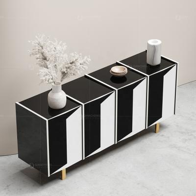 China Marble 4 door white black soild oak stainless steel console sideboard cabinet coffee table for sale