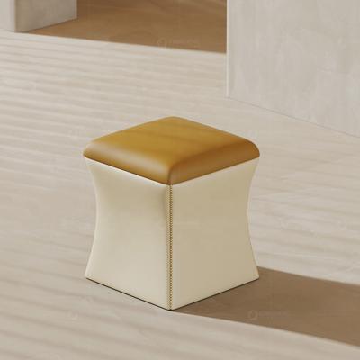 China High Glass Cream White Leather Bedroom Living Room Pouf Moroccan Square Stool for sale