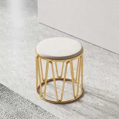 China White Gold Stainless Steel Soft Seated Round Stool Glass Base Living Room Furniture for sale