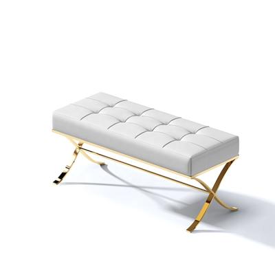 China High Glass Tufted Leather Stool Living Room Stainless Steel Stool With Gold Finished for sale