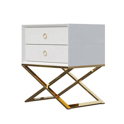 China Two Drawer Modern Luxury Furniture Ss Side Table Light Led Lamp Cabinet Bedside Table With Two Drawer for sale