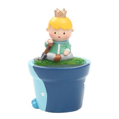 China Cartoon Roogo Resin Prince Small Flower Pot For Kids Gift for sale