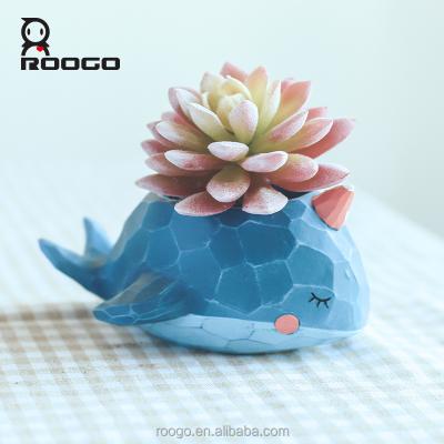 China Whale Handmade Creative Animal Shape Wholesale Bonsai Pots Cartoon Resin Roogo Succulent Flower Pots for sale