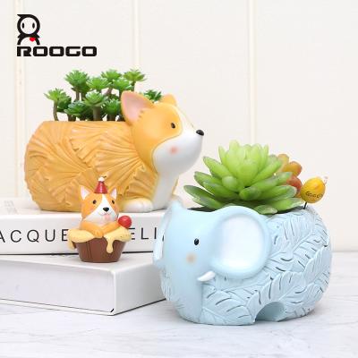 China Home Decoration Cute Roogo Animal Shaped Resin Flower Pots For Home Decoration for sale