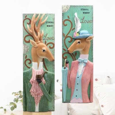 China Vintage 3D Resin Wall Hanging Animal Deer Home Wall Decoration for sale