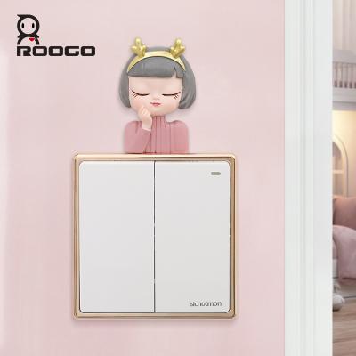 China Lovely 3D Girl Decor Roogo Lolita Girl Switch Sticker Easy Stick Handmade Cute Baby Nursery Wall Decoration for sale