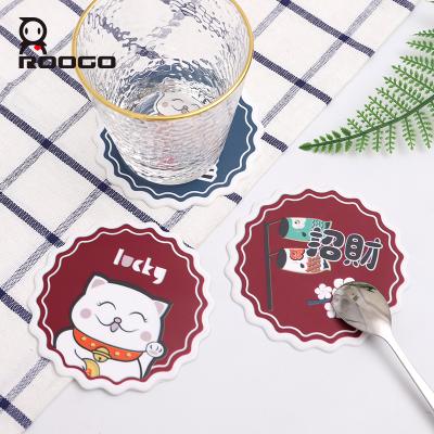 China Roogo Lucky Cat Cup Coasters Tea Drink Hot Pad Table Dish Viable Mats for sale