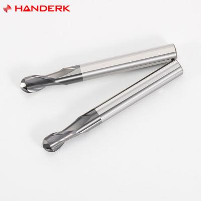 China HANDERK Carbide Ready to Ship Solid Carbide End Mills 2 Flute Ball Nose Mill Cutters HRC55 65 70 for sale