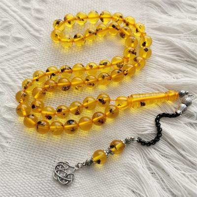 China Religious Amber Beads Real Insect Amazing Yellow Ants Inside 10mm Hand Made Tasbih Rosary Prayer Bead 51 Sibha Round Beads for sale