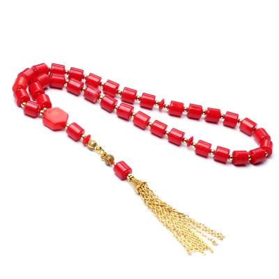 China High Religious Grade Natural Coral Rosary Cylinder 7*7mm Red Muslim Gold Islamic Tesbih Misbaha de Tasbih de 33 de Sibha Prayer Beads for sale