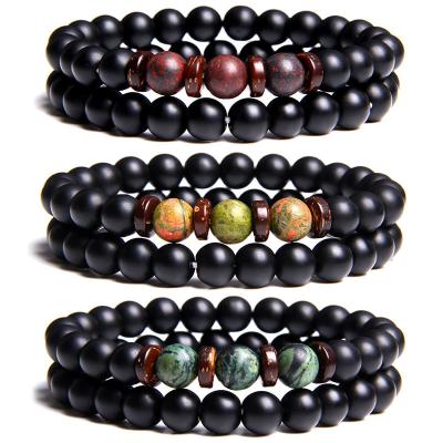 China TRENDY 2pc/sets Bead Natural Stone Bracelets For Women Micro Pave Ball Charms Bracelet Men Jewelry for sale