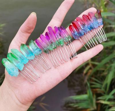 China Hair accessories wholesale natural fashion aura quartz crystals hairpins stones paint DIY crystal crown for sale