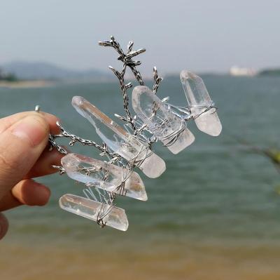 China Hair accessories wholesale natural fashion aura quartz crystals hairpins stones antlers paint DIY crystal crown for sale