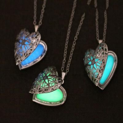 China New TRENDY Hollow Heart Glow In The Dark Box Phase Pendant Necklace Valentine Day Gift for sale