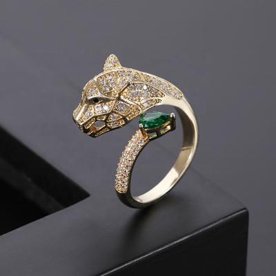 China TRENDY Gemstone Women Wedding Couple Setting Leopard Head Pure Gold Plated Ring for sale