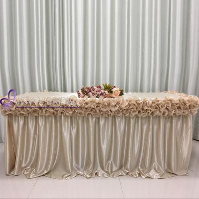 China TC005E modern custom made chiffon ruffled wedding table cover rectangle party decoration tablecloth for sale