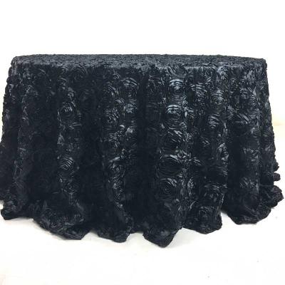 China TC031N Ramadan fancy and romantic wedding covered satin rosette black table clothes for wedding for sale