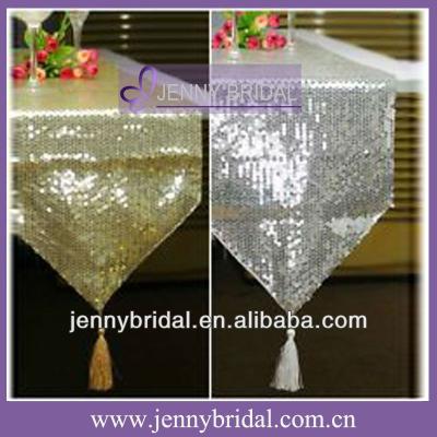 China Sale New Fancy And Romantic White And Gold Glitter Table Cloths Sequin Table Runner for sale