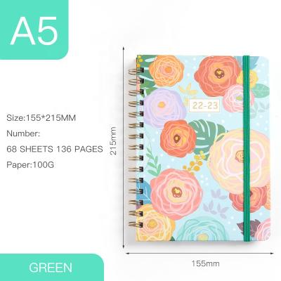 China 100g A5 Paper Flower Lined Journal Ruled Spiral Notebook 5.7x8.3 Inch Hardcover Book Floral Pattern for College Students and Office for sale