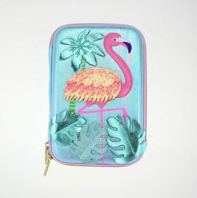 China Waterproof Laser Flamingo Pencil Bag with Mirror for Girls Waterproof Cute Pencil Pouch Stationery School Pencil Case for sale