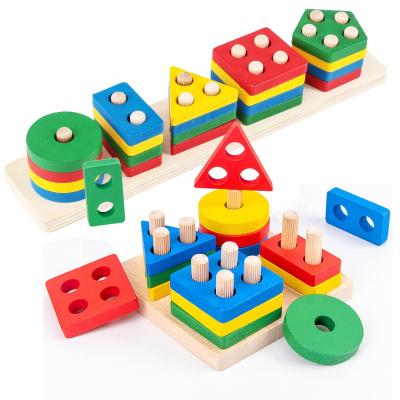 China Wooden Wooden Educational Toys Shapes Color Matching Preschool Stacking Blocks Toddler Puzzles Toys Birthday Gifts for sale