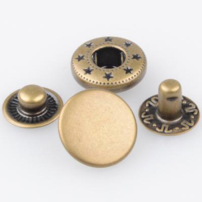 China Metal Snap Free Antique Brass Four Part Buttons Garment Spring Fasteners 15mm Ring Press Stud Nickel Lead Free Custom Wholesale Washable for sale