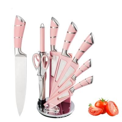 China Viable Acrylic Round Tool Holder 9 Pieces Stainless Steel Chef Knife Set Kitchen Knife Set Gift for sale