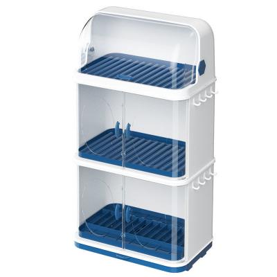 China Durable 3-Layer Dish Rack Dish Storage Box With Lid Cups Spoon Storage Draining Plastic Rack Kitchen Cupboard Organization for sale