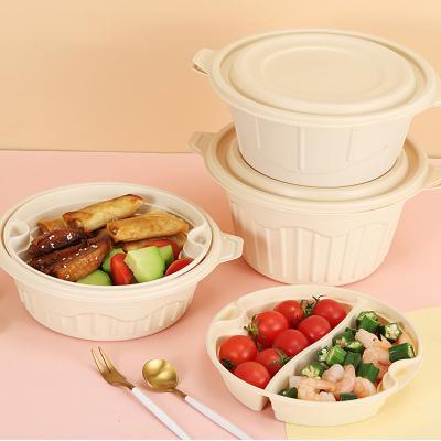 China Round Cornstarch Bowl Push Bowl Lid Packing Cornstarch Food Bowl Container Microwavable Disposable Small Soup Container for sale