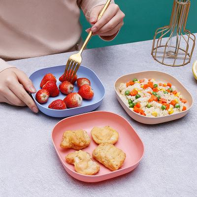 China Bio Disposable Recycled Plastic Thick Serving Kids Biodegradable Wheat Dish Snack Fruit Nuts Dish Plate Food Waste Dish for sale