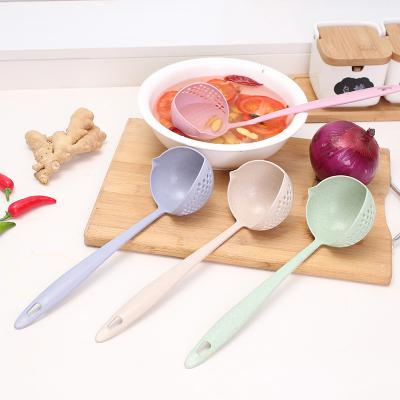 China Wheat Straw Spoon Stocked Strainer Two-in-one The Long Handle Plastic Environmental Friendly Tableware Hot Pot Soup Spoon Large for sale