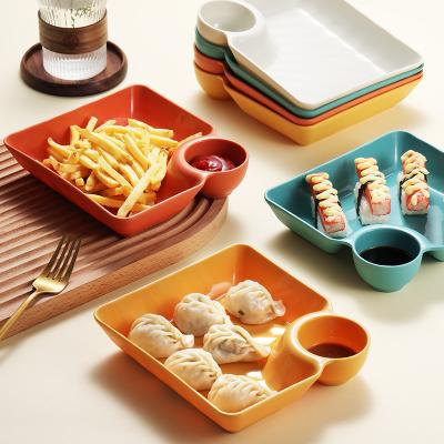 China BPA Stocked Restaurant Party Dessert French Fries Sushi Dumpling Dish Chip Free And Plastic Dip Tray Snack Dish With Dipping Saucer for sale