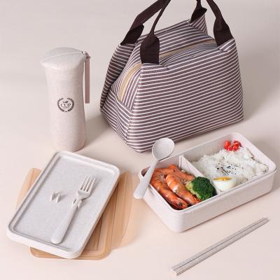 China Wheat Microwavable Straw Hot Heating Thermal Insulated Lunch Bag With Plastic Food Container PP Bento Lunch Box For Kids Bento Lunch Box for sale